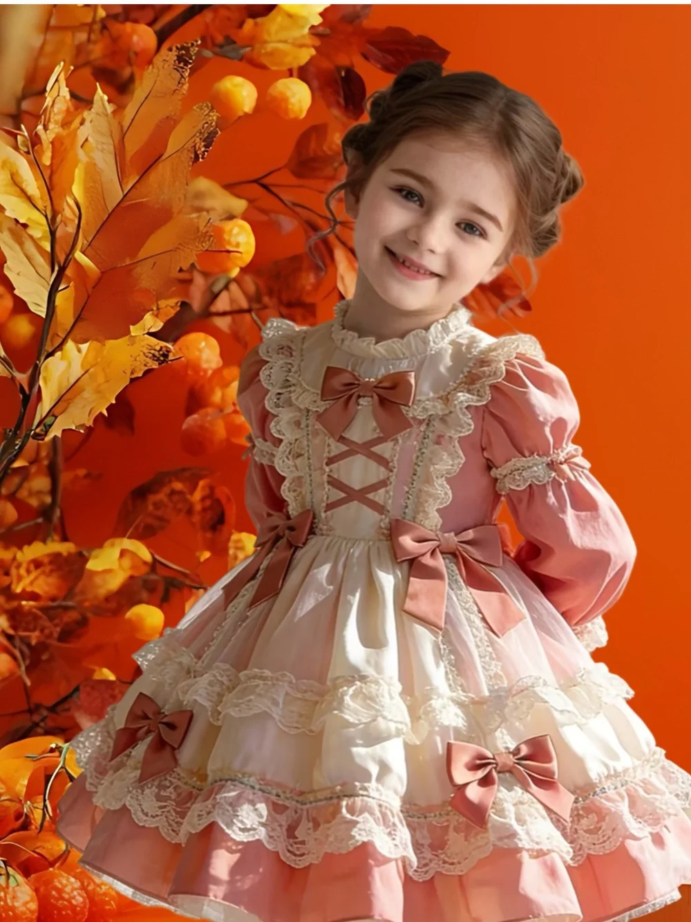 Girls Pink Vintage Lace Princess Costume Dress